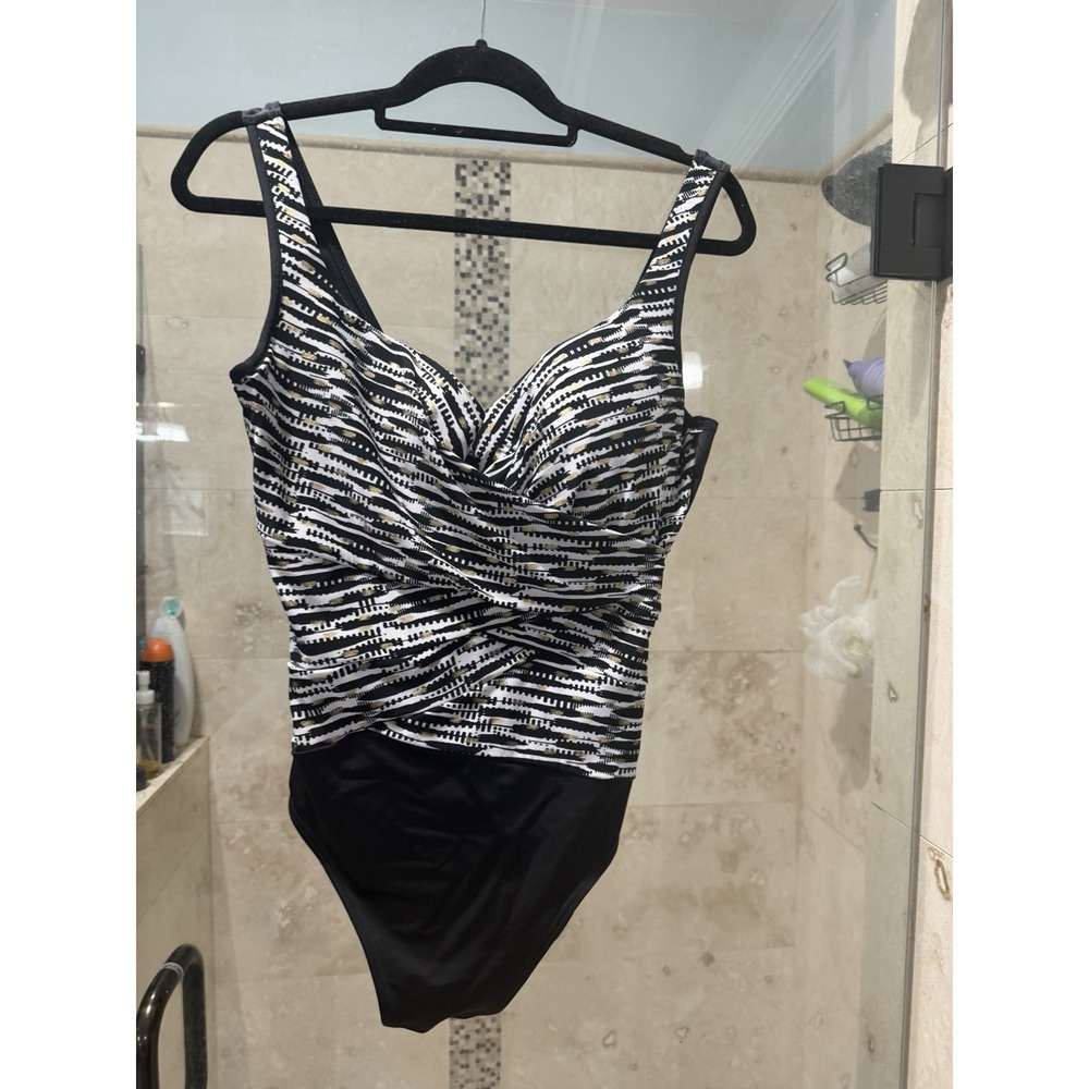 Miraclesuit Black Stitch Mix Escape One Piece Swimsuit 14 Nepal Slim 6529766